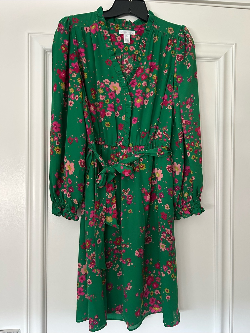 💚💕London Times Green Floral Midi Dress with Pink Accents💕💚